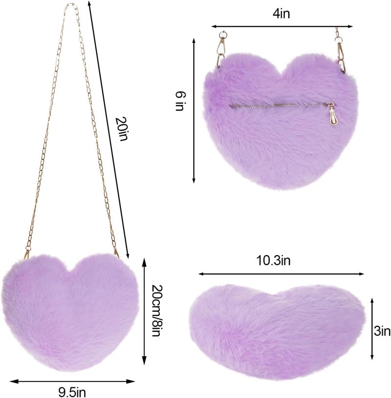Miayon Heart Shaped Faux Fur Clutch Purse Fluffy Crossbody Shoulder Bag for Women Halloween Christmas Valentine - Image 2